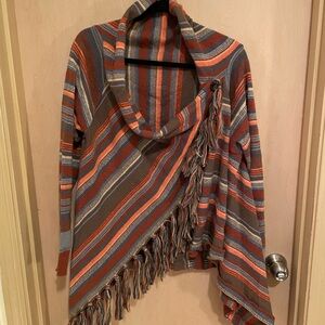 Striped Fringe Poncho Sweater